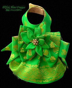 green brocade designer dog dress on Bark and Swagger