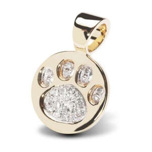 Valentine's 18K gold/diamond dog paw pendant on Bark and Swagger