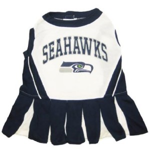 Seattle Seahawks dog cheerleader outfit on Bark and Swagger