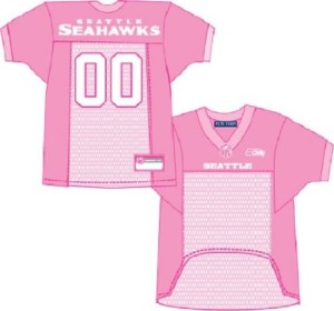 Seattle Seahawks pink dog jersey on Bark and Swagger