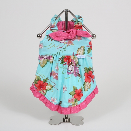 Luna Blue Hawaiian inspired designer dog clothes on Bark and Swagger