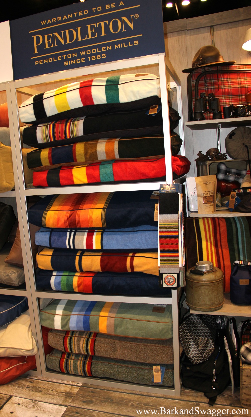 Dogs with style and their parents would love these products. Beautiful Pendleton dog beds, coats and more. Wow. 