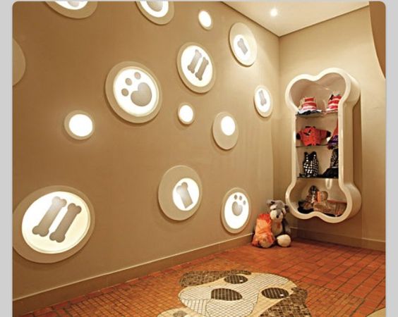 Want to know how to design a space for your dog? Here's one that illuminates the room with fun doggy shapes that's great.