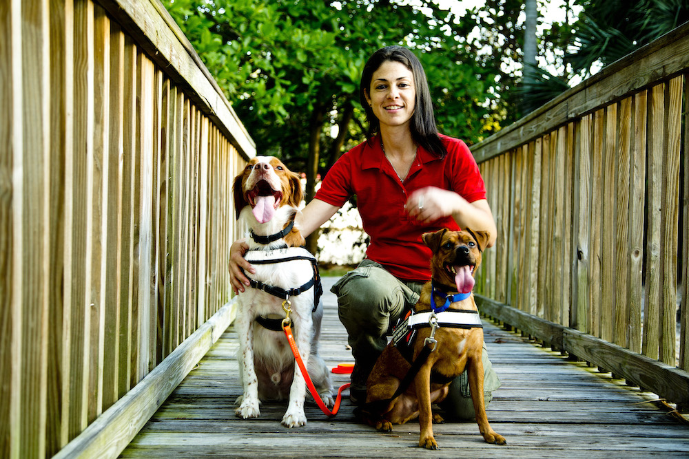 Ace pet detective, Jamie Katz, with her two tracking dogs, Gable and Fletcher. 