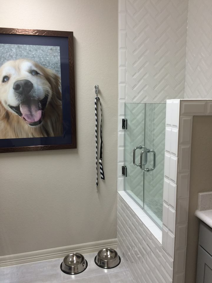 Dog-friendly houses being offered by national builder. Dog washing area.