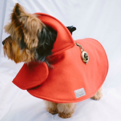 designer dog fashion; cape coats for dogs.