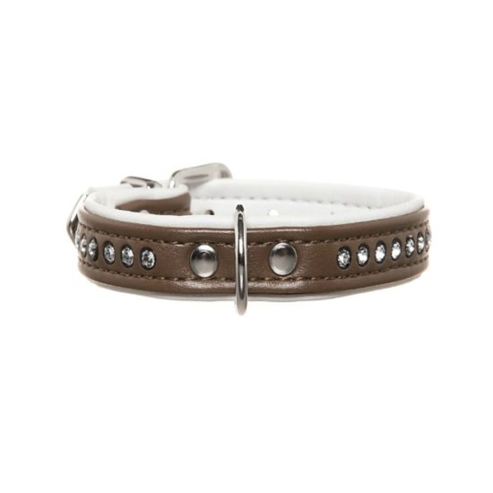Designer dog fashion; the Hunter faux leather with Swarovski Crystal Elements in chocolate brown.