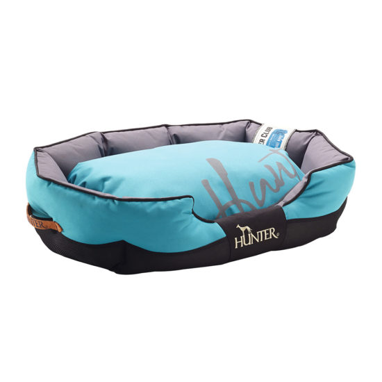 Designer dog fashion; as beautiful as custom dog beds; the Hunter Grimstad sporty bed in gorgeous blue