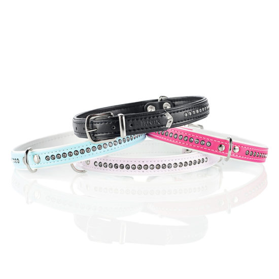 Designer dog fashion; the Hunter faux leather with Swarovski Crystal Elements in three colors
