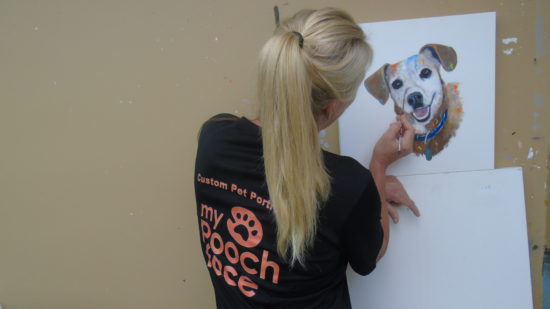 Hand painted pet portraits that are beautiful and affordable; acrylic portrait being painted