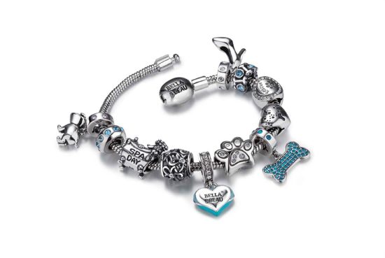 Bead charm bracelet meets dog collar; Bella & Beau do it. The matching charm bracelet for women.
