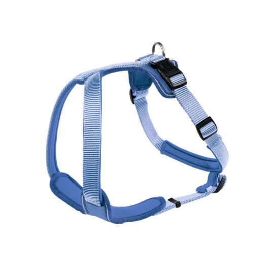 Designer dog harness; neoprene dog harness in 2-tone blue. 