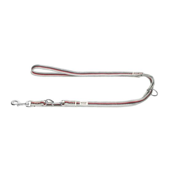 Designer dog collars and leashes. This is a canvas beachy leash in dove grey with stripes.