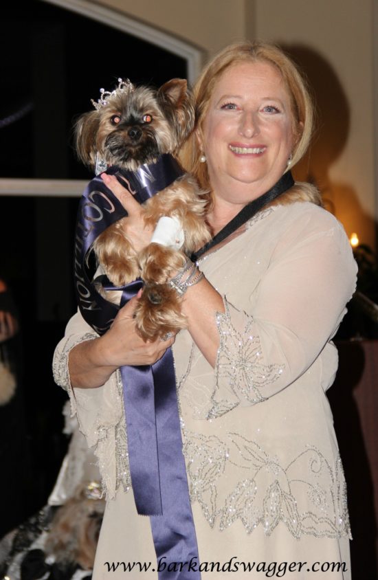 Designer dog fashions' big night at the Fabulous Cotillion. Here, Lynn Consovoy and Baxter, Mr. Cotillion 2016, are recognized. 