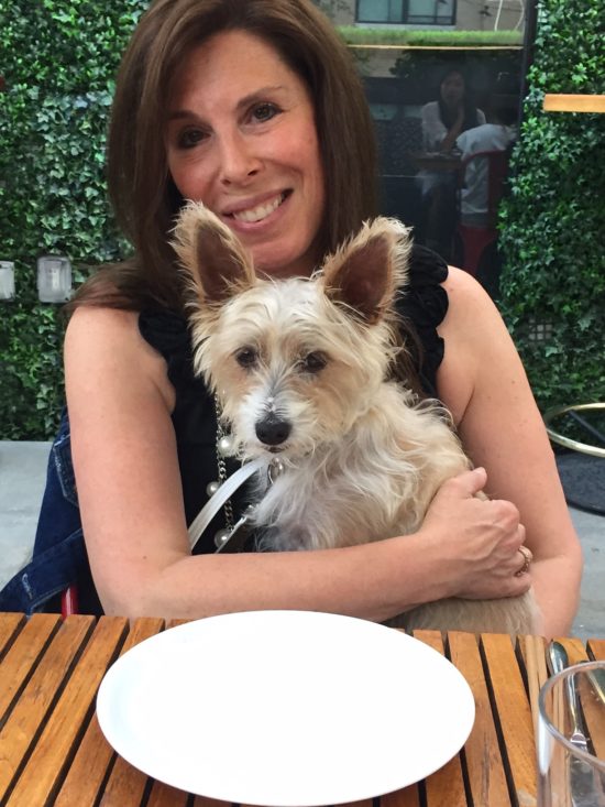 Traveling to New York City with a dog; Sophie and her Aunt Nina at the restaurant Catch